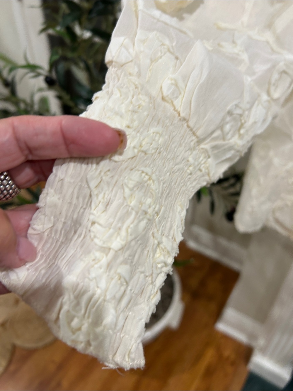 Cream Embroidered Button-Front Blouse - Picture 3 of 4